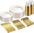 bUCLA 150Pcs Clear Gold Plastic Dinnerware Set by BUCLA
