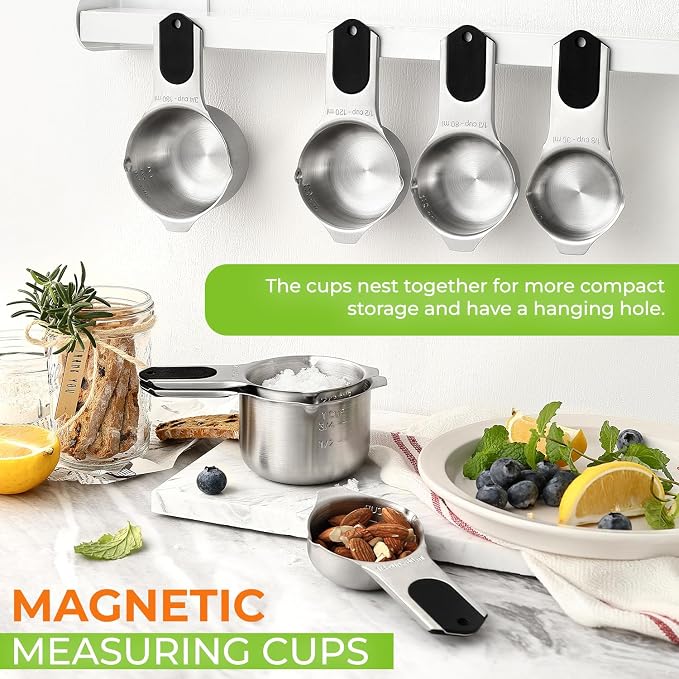 Spring Chef Magnetic Stainless Steel Measuring Cups Set of 7 Patented Black | - Image 2