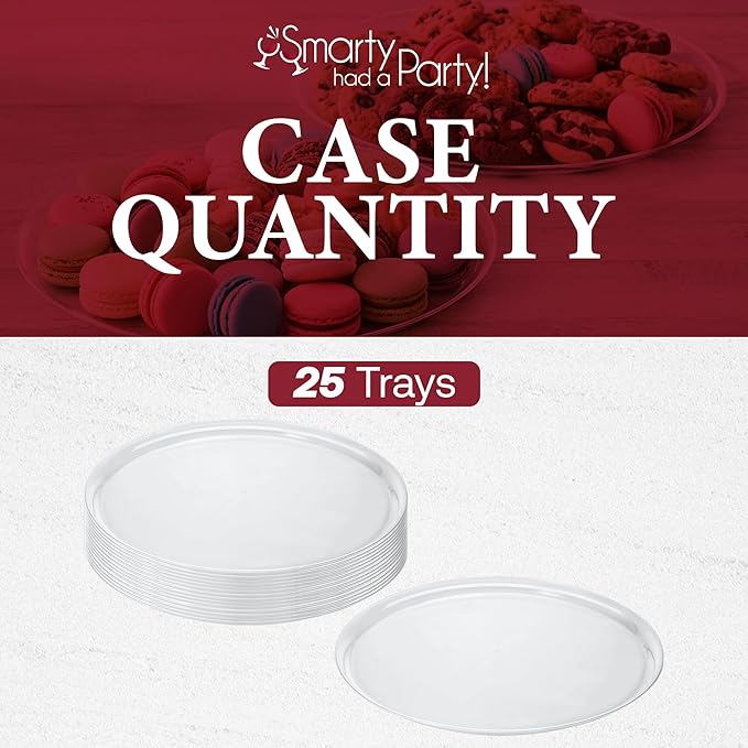 Smarty Had A Party 12 Inch Clear Round Plastic Serving Tray – Elegant Party Platters for Serving Food, Heavy-Duty Disposable Plastic Serving Trays for Catering, Weddings & Events – Set of 25