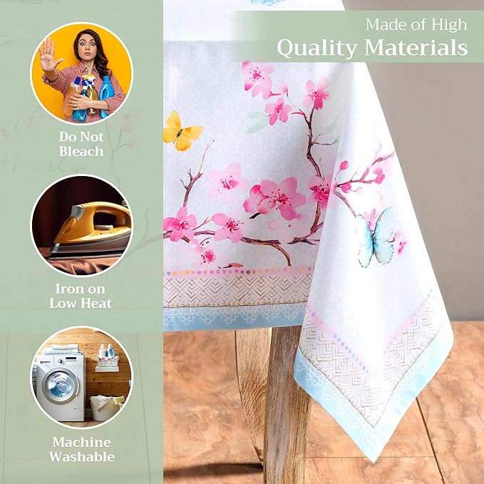 Maison d' Hermine Table Cloth Rectangle Table 100% Cotton 70 x 90 Inches Tablecloth Reusable Decorative for Dining Room Farmhouse Home Valentines Day Decorations Spring Summer - Blossoms in Spring