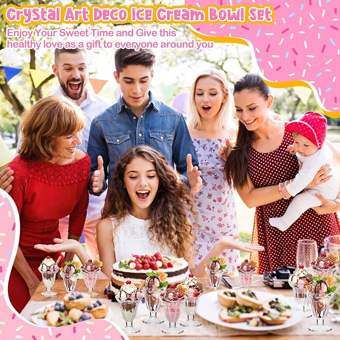 12 Pcs Glass Dessert Cups Set, 6.8 oz Clear Tulip Sundae Cups with Long Handle Spoons, Footed Parfait Trifle Glasses for Valentine's Dessert, Date Night Fruit Cocktail