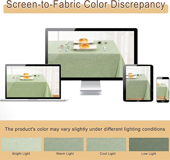 JIUZHEN Square Table Cloth Faux Linen Farmhouse Tablecloth Wrinkle and Stain Resistant Decorative Fabric Table Cover for Kitchen, Dining Room, Parties and Camping, Sage Green, 70 x 70 Inch
