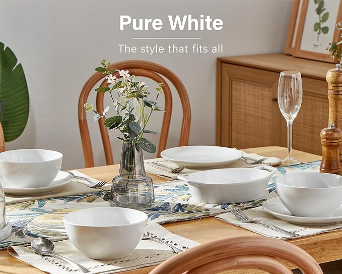 ONEMORE White Ceramic Bowls Set of 6, 24 oz Soup and Cereal Bowl- Microwave & Dishwasher Safe, Porcelain Dinner Bowls, Individual Salad Serving Bowl, Deep Interior, Scratch-Resistance, Stackable