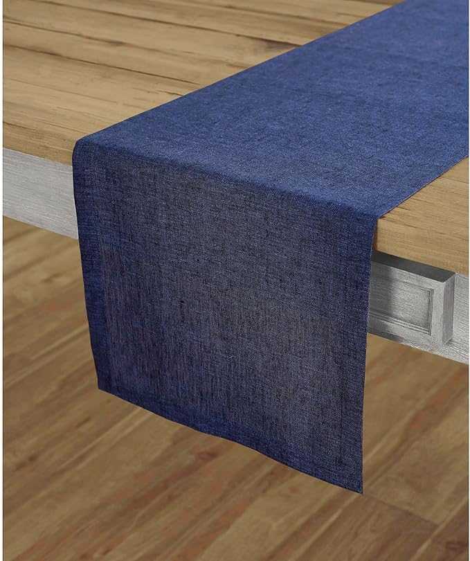 Solino Home Linen Chambray Navy Table Runner 108 Inches Long - Athena, 100% Pure Linen Dining Table Runner 14 x 108 Inch for Spring