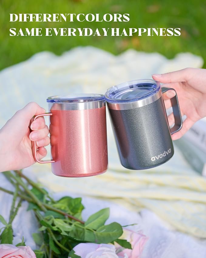 12oz Insulated Coffee Mug with Lid – Includes Two Lids, Stainless Steel Coffee - Image 5