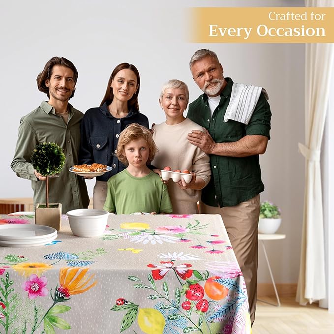 Maison d' Hermine Table Cloth Rectangle Table 100% Cotton 54 x 72 Inches Tablecloth Reusable Decorative for Dining Room Farmhouse Home Valentines Day Decorations Spring Summer - Jardin D'Ete - Fog