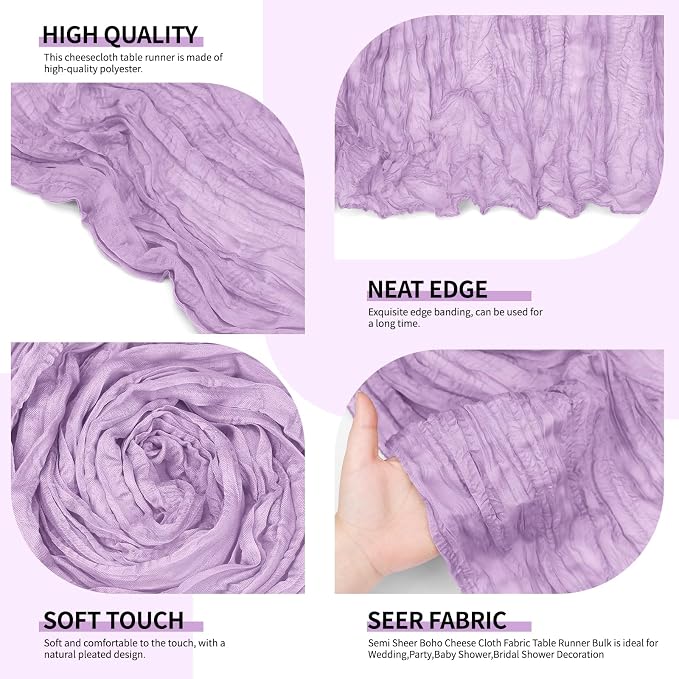 12 Pack Lavender Cheesecloth Table Runner 10Ft, Lilac Purple Table Runners 21.5 - Image 6