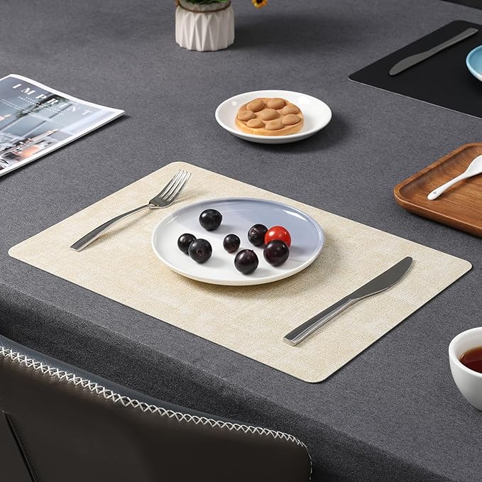 Myir JUN Placemats Set of 8, Dual Sided Faux Leather Placemats Place Mats Set of 8 Indoor for Dining Table Non-Slip Washable Heat Resistant Outdoor Table Mats (Set of 8, Black Cream)