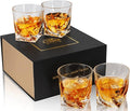 KANARS Whiskey Glasses Set of 4, 10 Oz Crystal Old Fashioned Cocktail Glass in Gift Box, Twisted Lowball Bourbon Tumbler for Scotch Whisky Cognac, Rock Barware for Men Gift Christmas
