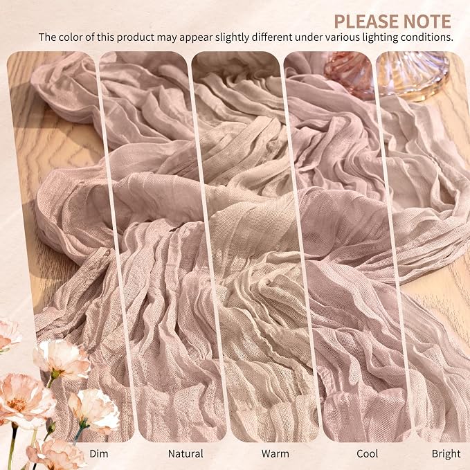 Showgeous 2 Pack Dusty Pink Cheesecloth Table Runners Boho Wedding Decor | - Image 7