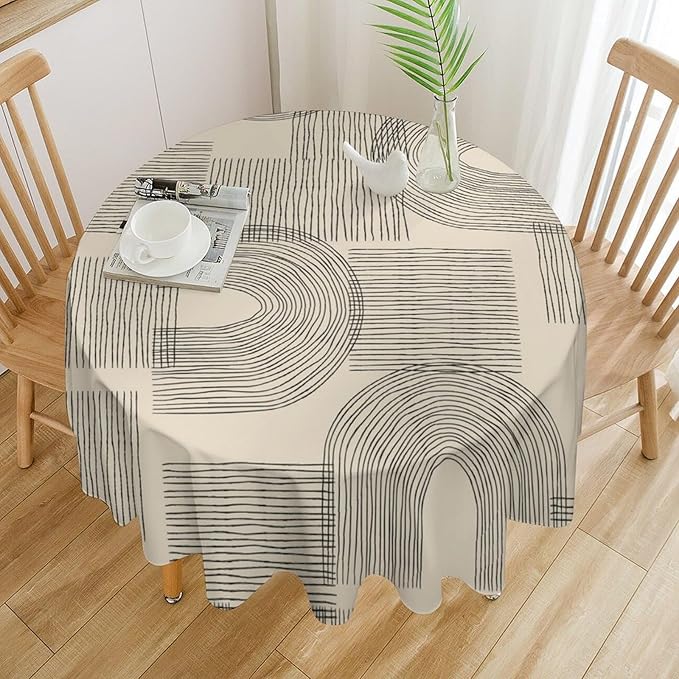 Boho Round Tablecloth, Mid Century Minimalist Abstract Aesthetic Modern Tablecloth for Home Party Dining Room Kitchen Decor 50Inch(127cm)