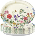 50Pcs Wild Flower Oval Paper Plates 10" x 12" Large Heavy Duty Disposable Fall Vintage Wildflower Platters Autumn Watercolor Floral Dessert Plates for Thanksgiving Dinner Birthday BBQ Party Supplies