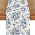 Artoid Mode Spring Beige Blue Floral Chinoiserie Table Runner, Seasonal Summer by ArtoidMode