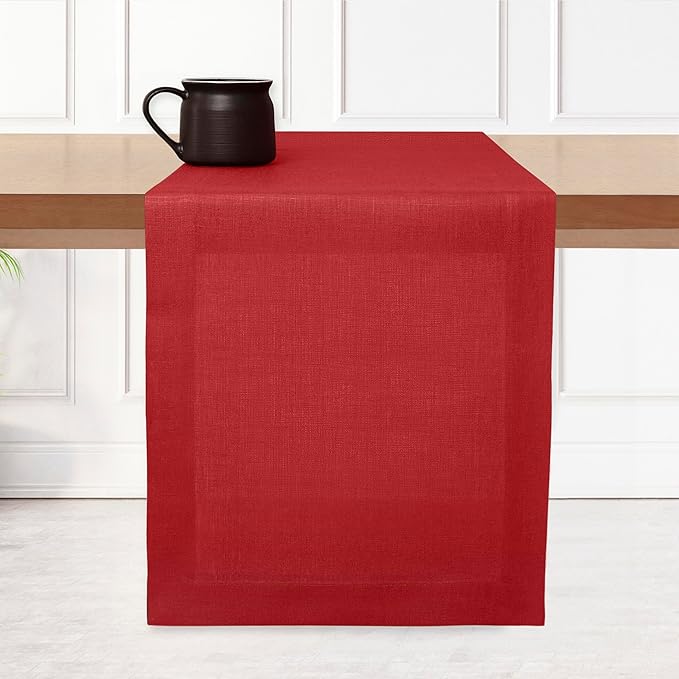 D'Moksha Homes Linen Bright Red Table Runner 90 Inches Long - 100% Pure Linen 14 x 90 Inch Table Runner for Dining, Valentines, Spring, Easter - Machine Washable