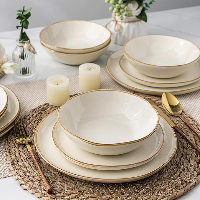 AmorArc Ceramic Dinnerware Sets,Handmade Reactive Glaze Stoneware Plates and Bowls Set,Highly Chip and Crack Resistant | Dishwasher & Microwave Safe Dishes Set,Service for 6 (18pc)