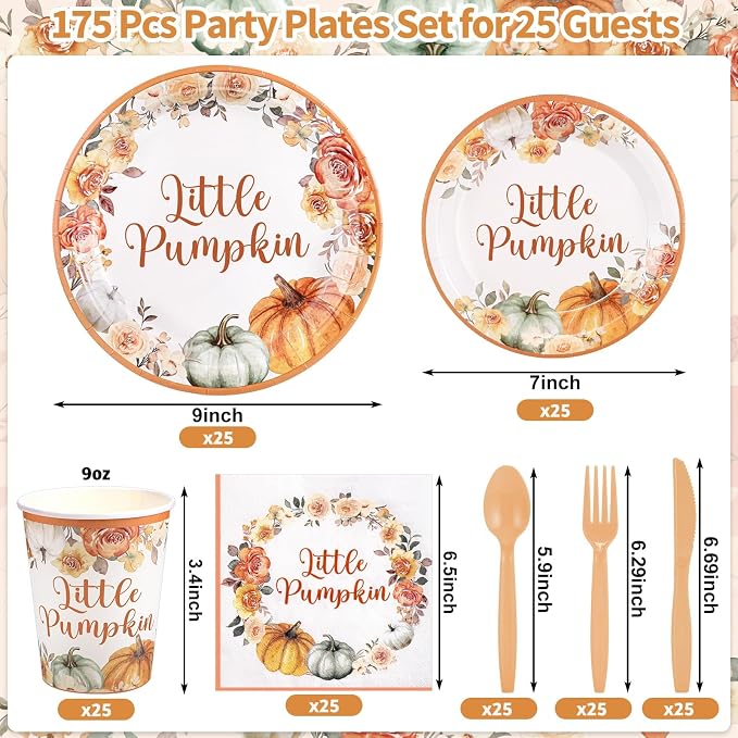 NatNarr 175 Pcs Little Pumpkin Baby Shower Party Decorations Includes Fall - Image 2