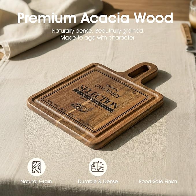 Acacia Wood Charcuterie & Cheese Board Set, 2-Piece Mini Serving Boards for Cheese, Fruit, Nuts & Appetizers – Elegant Snack Boards for Entertaining & Gift Giving