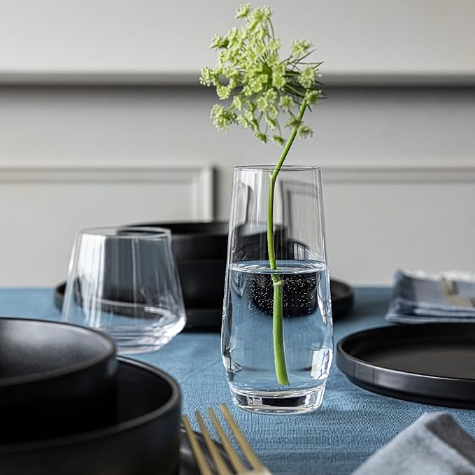 over&back 12oz Traditional Glassware - Set of 4 Classic Stemless Drinking Glasses for Parties, Get-togethers, and More - Mouth-Blown - Wine Cups for Kitchen and Dining Room - Clear