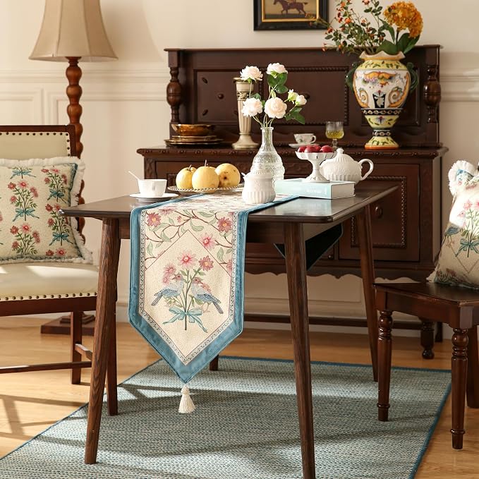 Patdrea Designer Elegant Velvet Table Runner, Colorful Floral Pattern, - Image 7