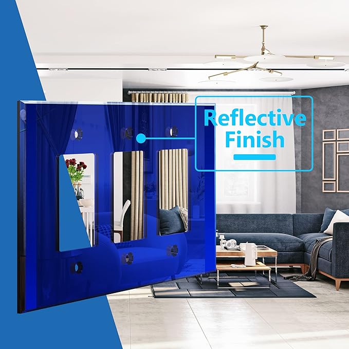 LIDER Reflective Acrylic Decorator Wall Plate, Mirrored Light Switch Plate, Plexiglass Outlet Cover, Acrylic Glass, Oversized 3-Gang 5.25" x 7.06", LWP-33O-ABL, Blue