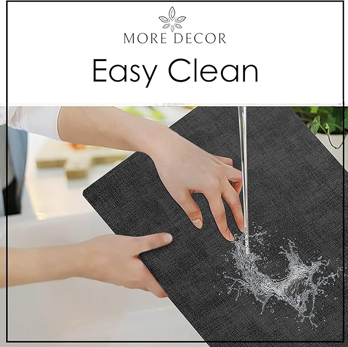 More Décor Faux Leather Placemats Set of 4 for Dining Table – Waterproof, Wipeable, Washable, Stain & Heat Resistant, Non-Slip Table Mats – 12 X 17 Inch, Dark Grey