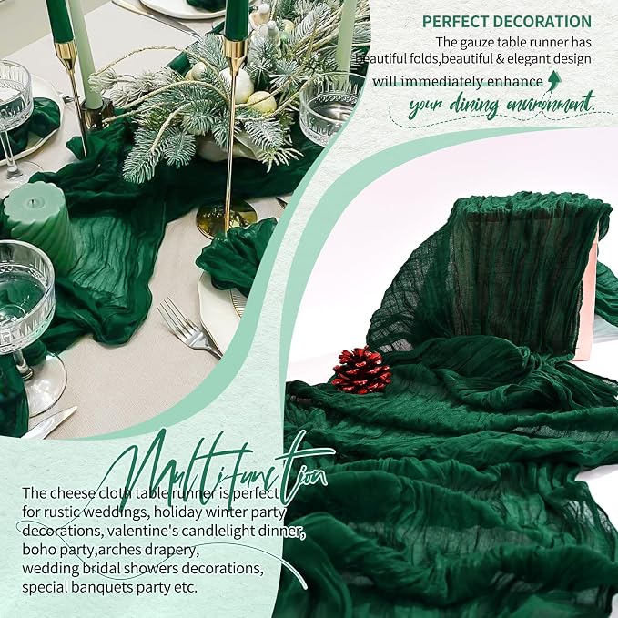 4 Pack Cheesecloth Table Runner 10FT Emerald Green Table Runner Boho Gauze - Image 6