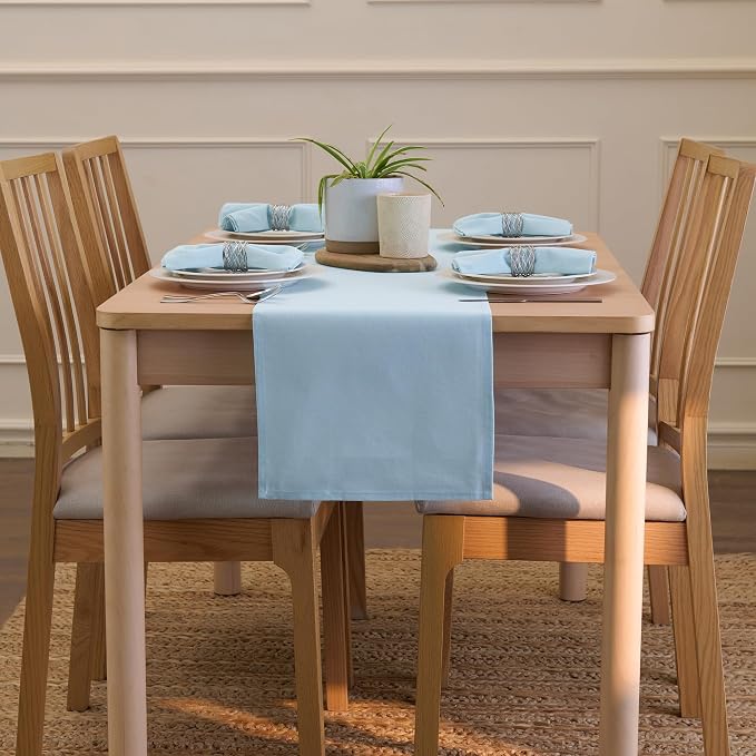Encasa XO Table Runner, Cotton Canvas Dining Runner 13"x104" | Ice Blue - Image 4