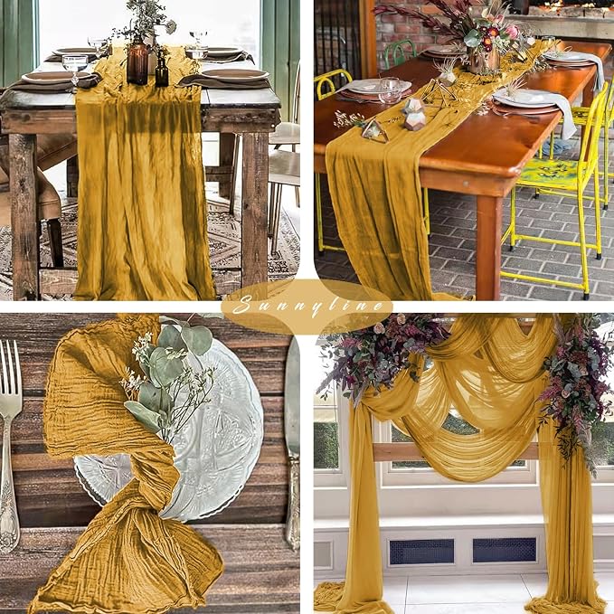 12 Pcs Mustard 35 x 120 Inches Long Cheesecloth Table Runner 10FT Runner - Image 6