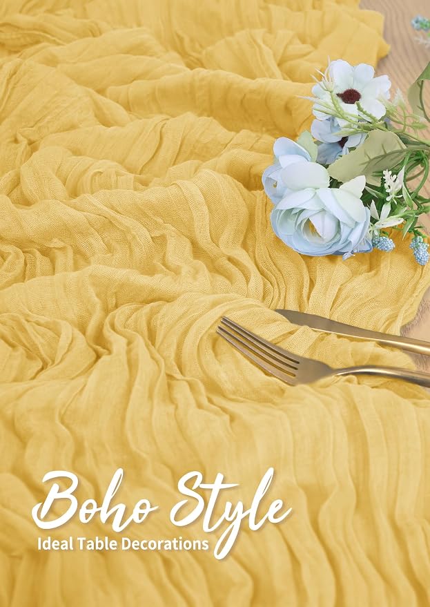Pesonlook Cheesecloth Table Runner Gold, 10 Pack 17.7x108 inch, Long | Rustic - Image 5