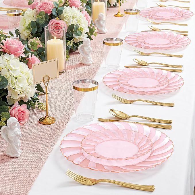YOUBET 125Pieces Clear Pink Plastic Plates - Image 7