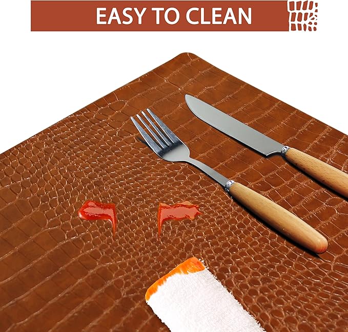 Set of 4 Faux Leather Placemats, PU Table Mats, Waterproof, Stain Resistant, Heat Resistant, Easy to Clean for Kitchen Dining Table,Conference Table