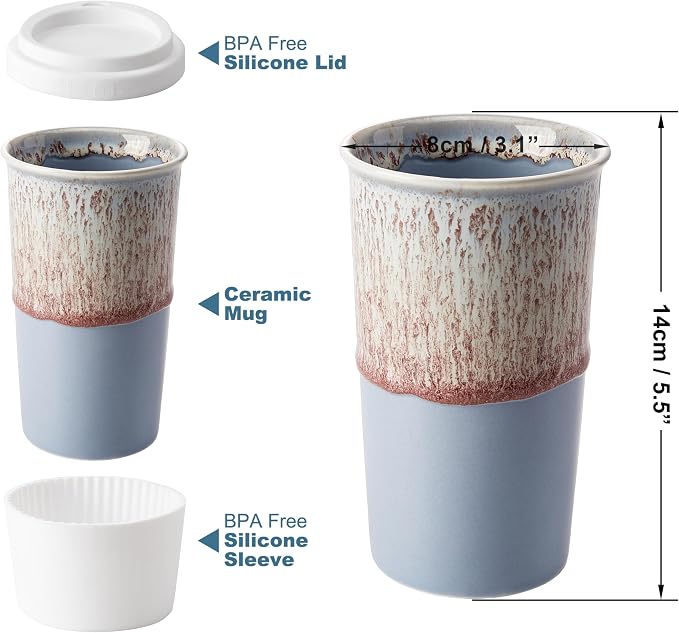 Ceramic Travel Mug with Lid – Aesthetic Coffee Cup - Image 2