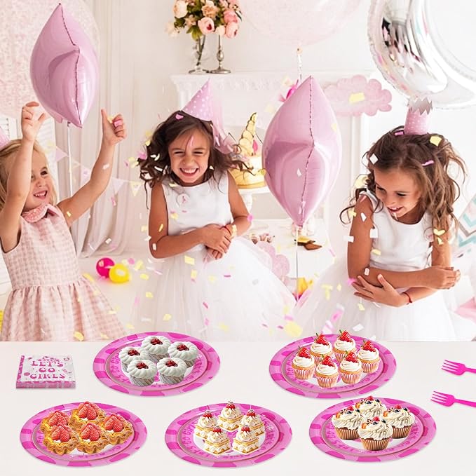 100 Pcs Disposable Let's Go Girls Party Tableware Set - Image 4