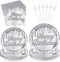 96Pcs Silver Glitter Diamonds Birthday Party Decoration, Serve 24 | Silver by Greencian