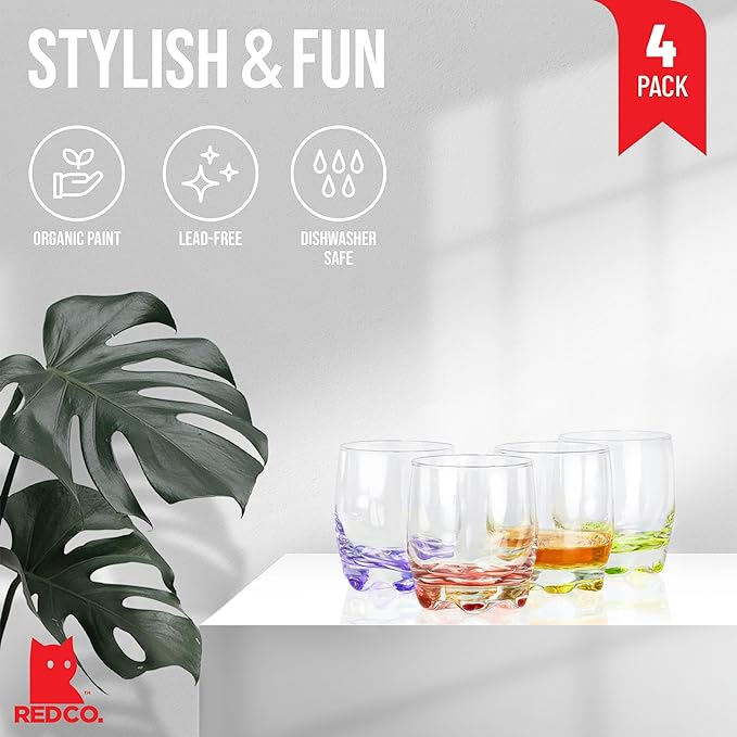 Red Co. Vibrant Splash Water Beverage Glasses, 9.75 Ounce - Set of 4