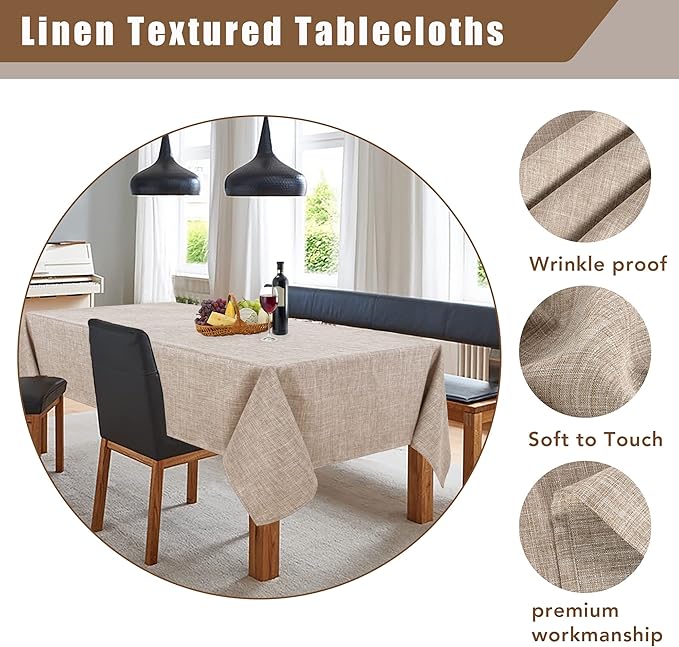 Fitable Faux Linen Tablecloth Rectangle 60 x 120 Inch - Rustic Fabric Table Cloth for 8 Foot Tables, Nature Faux Burlap Table Cover for Kitchen Dining, Party, Farmhouse