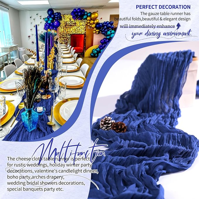 18 Pack Cheesecloth Table Runner 10FT Royal Blue Table Runner Boho Gauze Cheese - Image 6