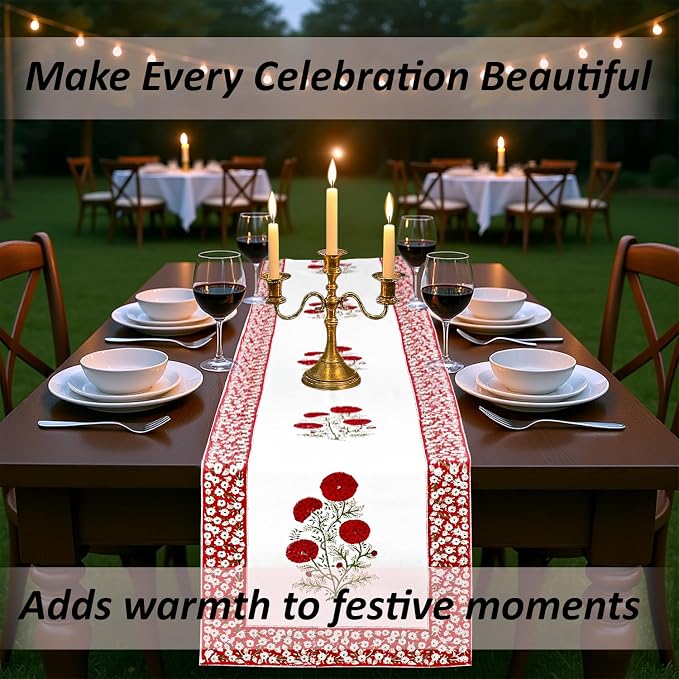 Red Green Buta Hand Block Print 100% Cotton Table Runner 16x90 Inch | Perfect - Image 10