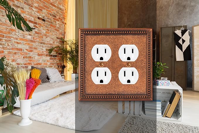 Henne Bery Raised Pearls Decorative Wall Plate Switch Plate Outlet Cover (Double Duplex, Sponged Copper)