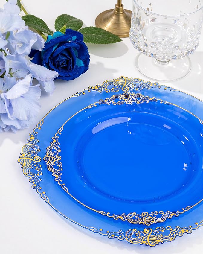 Nervure 350Pcs Blue Plastic Plates, Plastic Dinnerware Set - Image 5