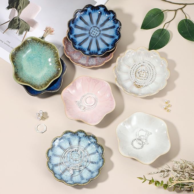 uxcell 2Pcs Ceramics Jewelry Plate, Lotus Leaf Shape Key Holder Bowl for Entryway Table Decor Small Ring Tray Dish Gift for Women Girlfriend, Purple/White