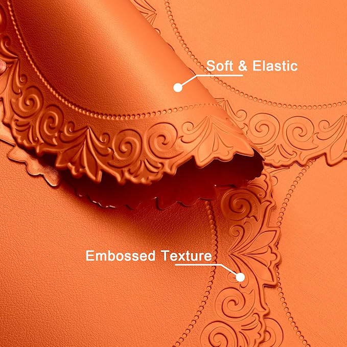 Noctiflorous Round Faux Leather 15 Inch Placemats Set of 6 Waterproof Wipeable Heat Resistant Tablemat for Dining Table Kitchen Non Slip Washable Oilproof Table Place Mat(Pumpkin Orange, 6)