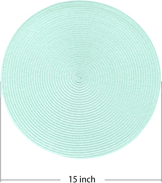 AHHFSMEI Round Braided Placemats 15 Inch Round Table Mats for Dining Tables Natural Woven Heat Resistant Place mats Set of 8 (Mint Green)