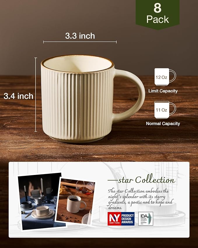 famiware Star Coffee Mug Set for 8, Handcrafted 12 oz Ceramic Stoneware Mugs - Image 4