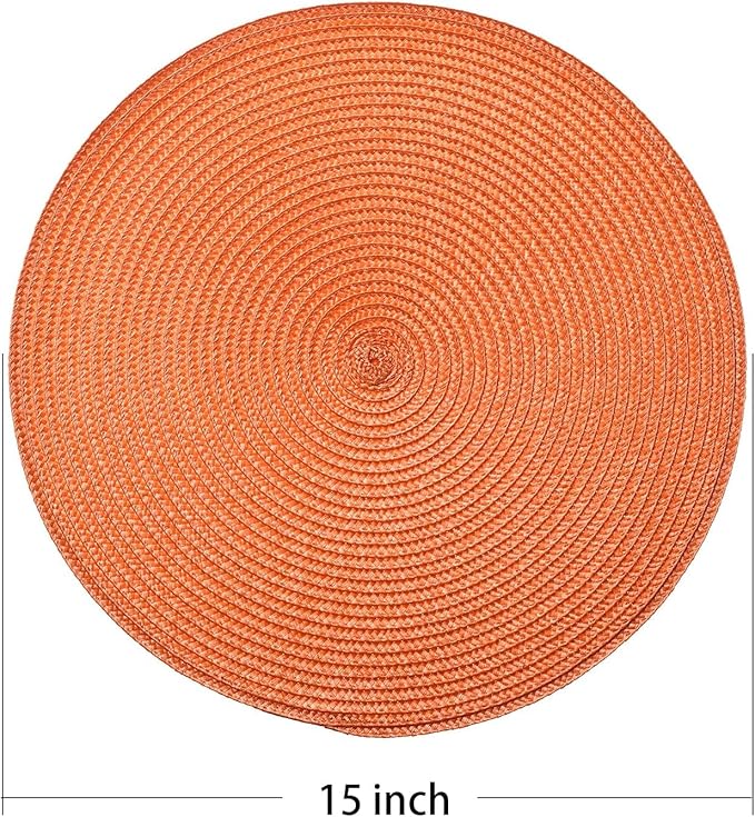 AHHFSMEI Round Braided Placemats 15 Inch Round Table Mats for Dining Tables Natural Woven Heat Resistant Place mats Set of 4 (Orange, 4)