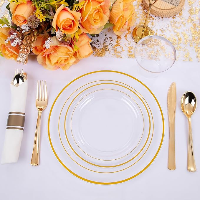 WELLIFE 210PCS Clear-Gold Plastic Plates - Image 3