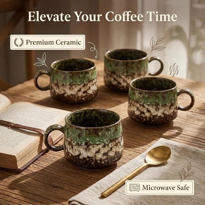 Japanese Tea Cups Set of 4pcs, 7oz Elegant Ceramic Matcha Cups - Image 4