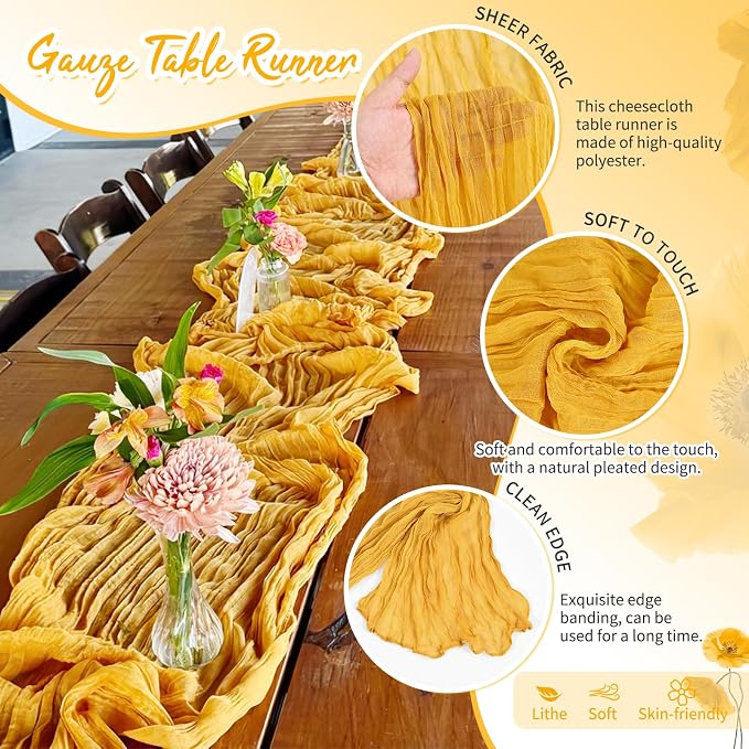 Showgeous 30 Pack Gold Cheesecloth Table Runner, 17 x 108 Inches | Boho - Image 3