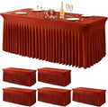 Wish Care 6 Pack Rust Spandex Table Clothes for 6 Foot Rectangle Tables, 6FT Wrinkle Free Fitted Tablecloths Ruffles Design Table Cloth for Party, Banquet, Wedding and Events
