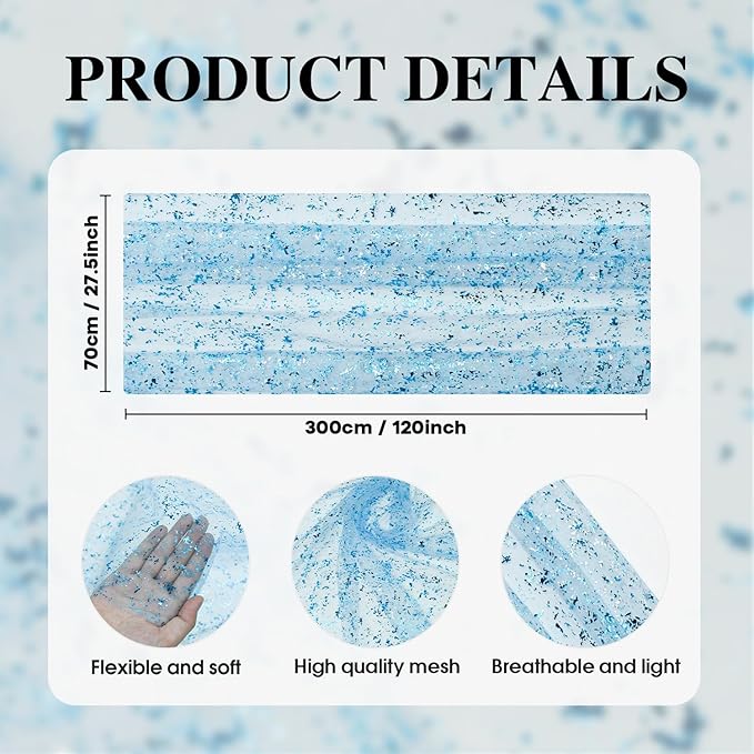 Artoid Mode 3PCS Light Blue Gauze Table Runner 120 Inch 10FT, Glitter Metallic Foil Sheer Dining Wedding Anniversary Holiday Table Decor for Home Party